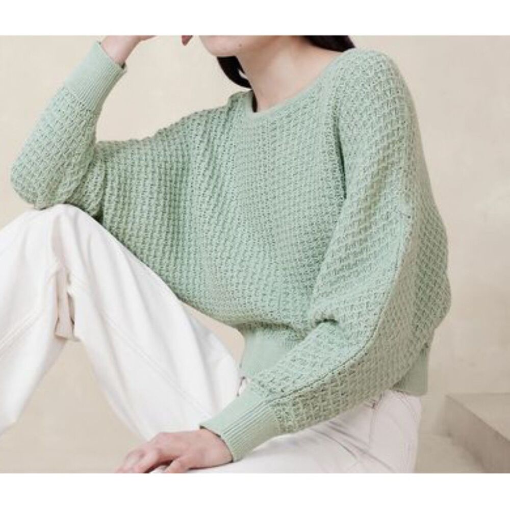 NWT Banana Republic Meredith Mint Green Cotton Boat-Neck Balloon Sleeve Sweater